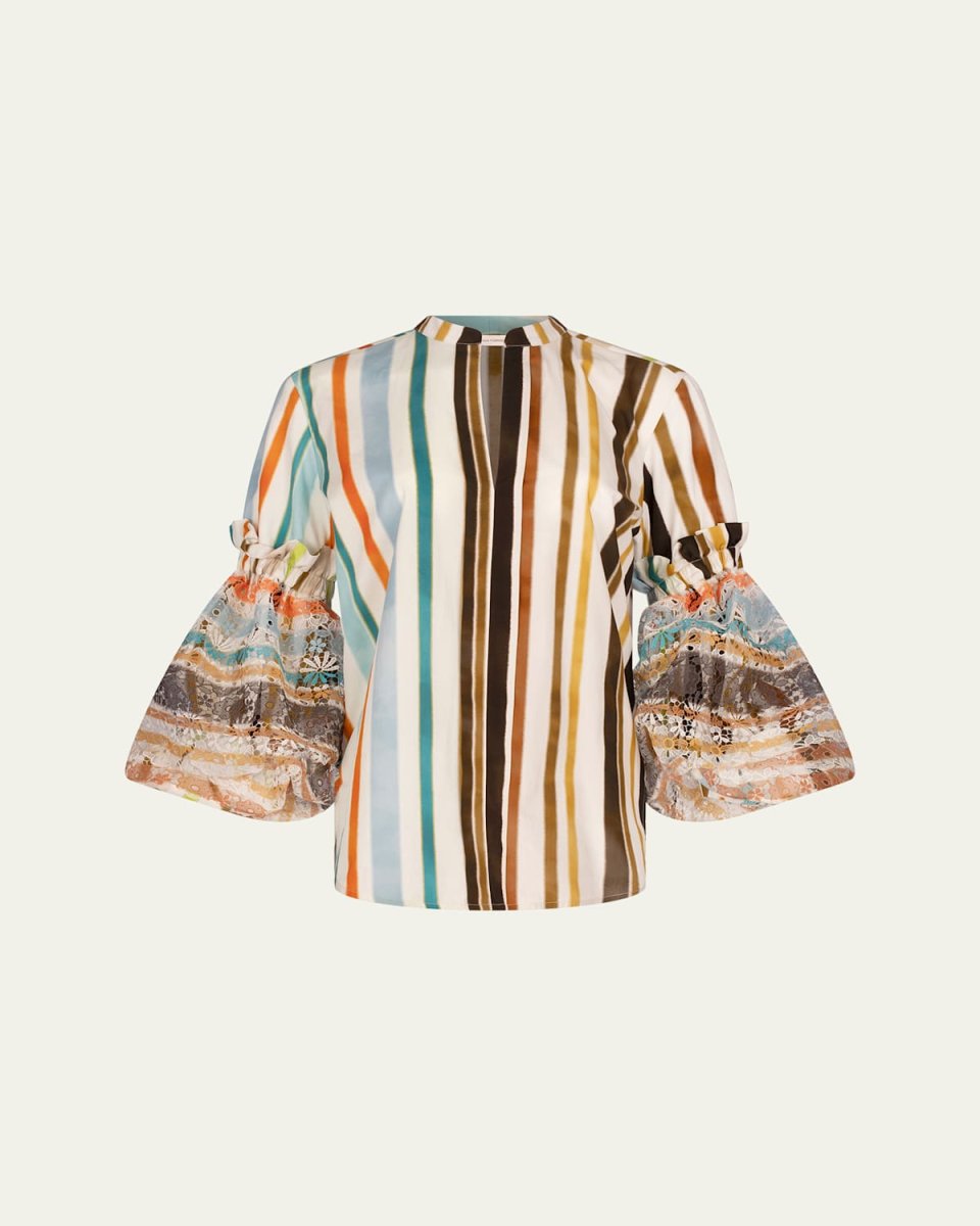 Nuru Striped Eyelet Puff-Sleeve Blous
